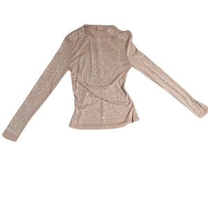Nude Sheer Shirt with Jewel Embellishments and Back Zipper